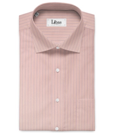 Cotton Fusion Men's Cotton Blend Wrinkle Free Striped 2.25 Meter Unstitched Shirting Fabric (Pink)