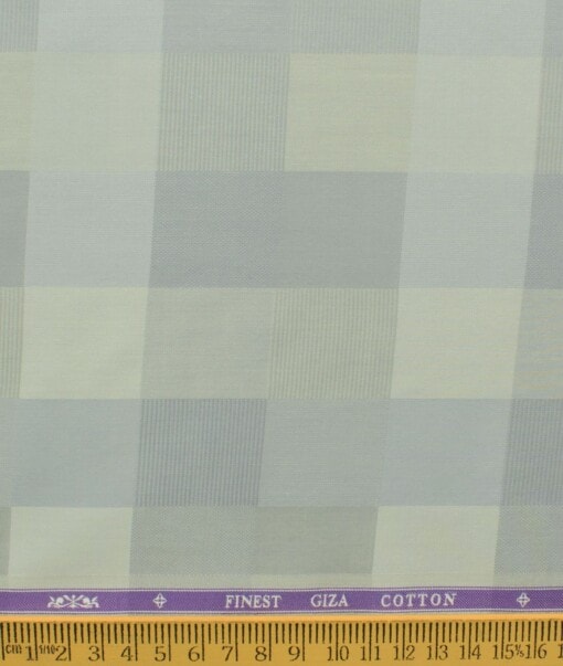 Soktas Men's Giza Cotton Checks 2.25 Meter Unstitched Shirting Fabric (Pistachio & Grey)