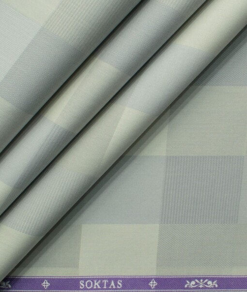 Soktas Men's Giza Cotton Checks 2.25 Meter Unstitched Shirting Fabric (Pistachio & Grey)