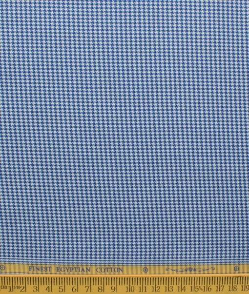 Soktas Men's Giza Cotton Self Design 2.25 Meter Unstitched Shirting Fabric (White & Royal Blue)