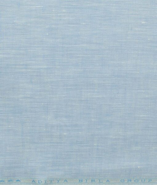 Linen Club Men's Pure Linen 60 LEA Self Design 2.25 Meter Unstitched Shirting Fabric (Sky Blue)
