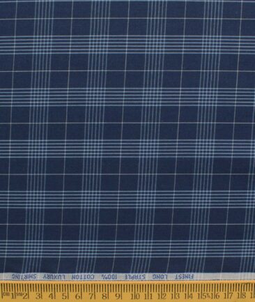 Cadini Men's Pure Cotton Checks 2.25 Meter Unstitched Shirting Fabric (Dark Royal Blue)