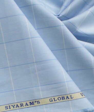 Cadini Men's Pure Cotton Checks 2.25 Meter Unstitched Shirting Fabric (Sky Blue)