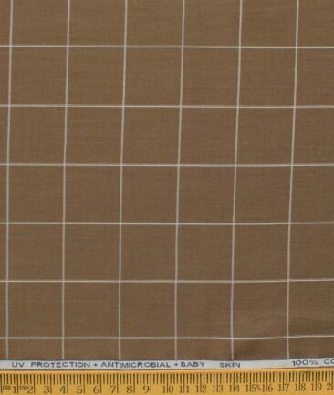 Raymond Men's Technosmart Cotton Checks 2.25 Meter Unstitched Shirting Fabric (Coffee Brown)