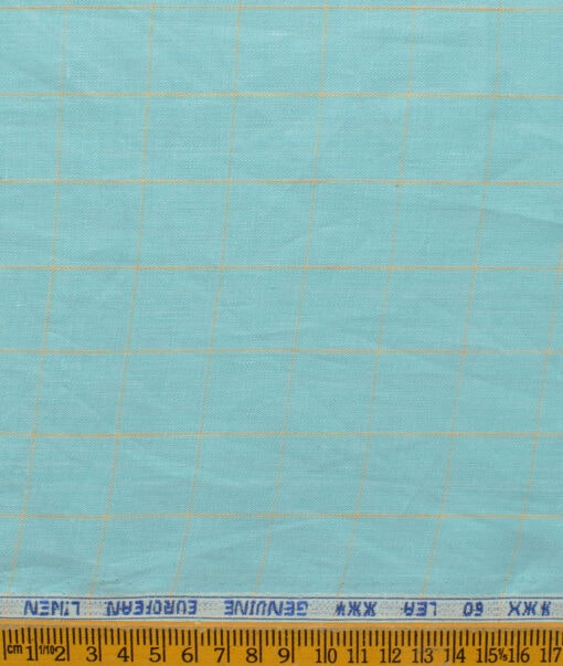 Linen Club Men's 100% Linen 60 LEA Checks 3.75 Meter Unstitched Suiting Fabric (Teal Blue)