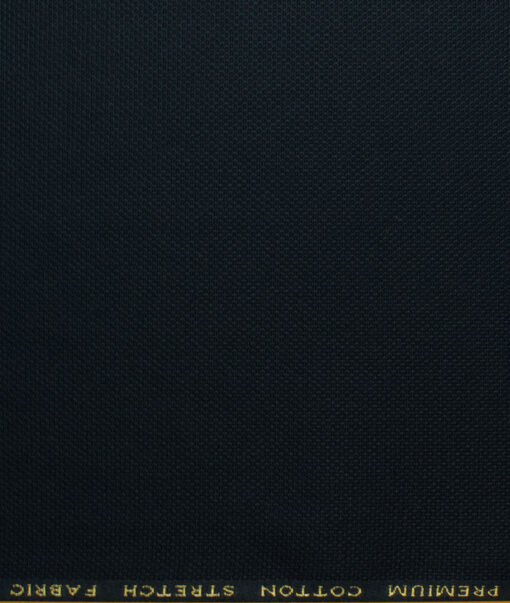 Donear Men's 98% Cotton  Structured 3.75 Meter Unstitched Stretchable Suiting Fabric (Dark Blue)