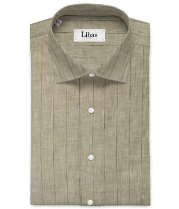 Arvind Men's Pure Irish Linen 80 LEA Striped 2.25 Meter Unstitched Shirting Fabric (Light Brown)