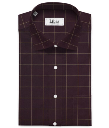 Canetti by Cadini Italy Men's Bamboo Checks 2.25 Meter Unstitched Shirting Fabric (Dark Wine)