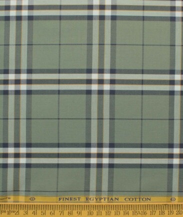Soktas Men's Giza Cotton Checks 2.25 Meter Unstitched Shirting Fabric (Sage Green)