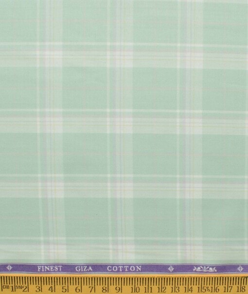 Soktas Men's Giza Cotton Checks 2.25 Meter Unstitched Shirting Fabric (Pistachious Green)
