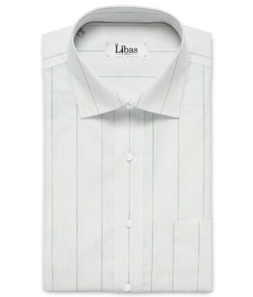 Luthai Men's Supima Cotton Striped 2.25 Meter Unstitched Shirting Fabric (White)