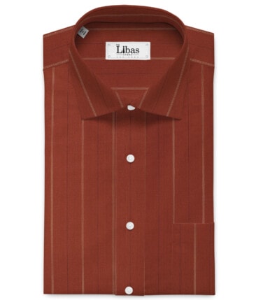 Cadini Men's Bamboo Wrinkle Resistant Striped 2.25 Meter Unstitched Shirting Fabric (Brick Red)