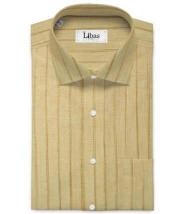 Cotton Fusion Men's Wrinkle Free Striped 2.25 Meter Unstitched Shirting Fabric (Latte Beige)