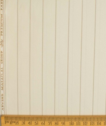 Mafatlal Men's Poly Cotton Striped 2.25 Meter Unstitched Shirting Fabric (Cream)