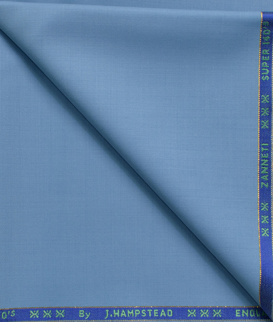 J.Hampstead Men's 60% Wool Super 140's Solids  Unstitched Trouser Fabric (Cerulean Blue)