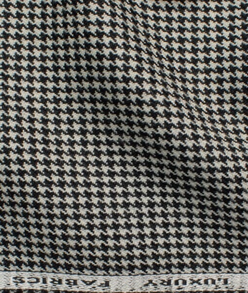 OCM Men's 50% Merino Wool  Houndstooth  2 Meter Unstitched Tweed Jacketing & Blazer Fabric (White & Black)