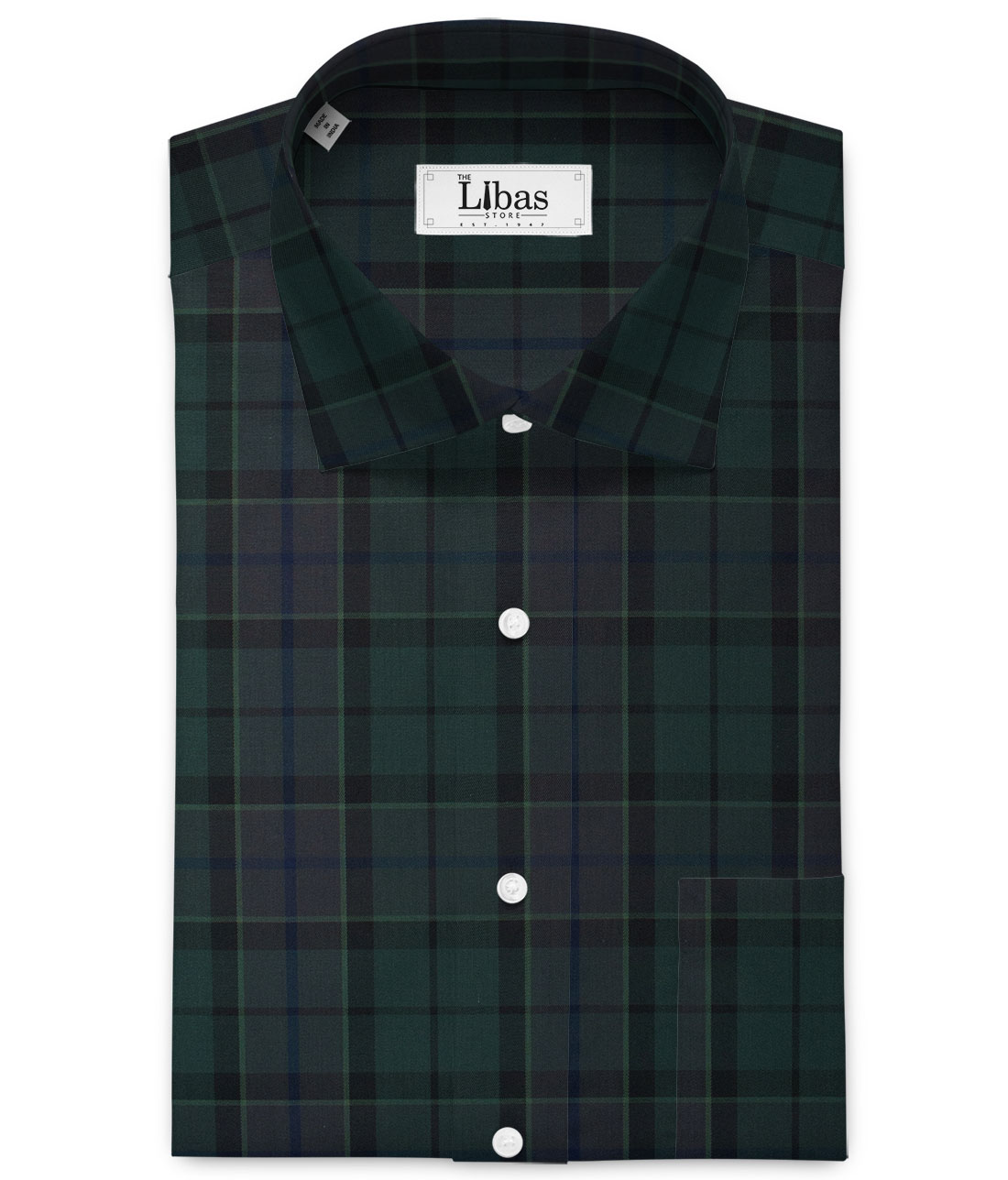 Treviso by Luthai Men's Giza Cotton Checks  Unstitched Shirting Fabric (Pine Green)
