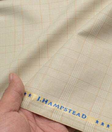 J.hampstead Men's Polyester Viscose  Checks  Unstitched Suiting Fabric (Beige)