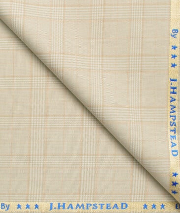 J.hampstead Men's Polyester Viscose  Checks  Unstitched Suiting Fabric (Beige)