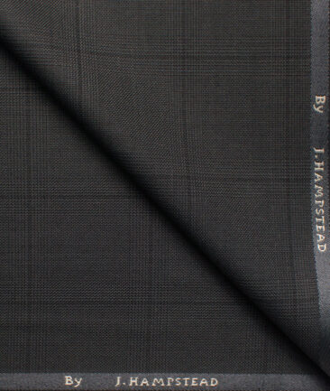 J.hampstead Men's Polyester Viscose  Checks  Unstitched Suiting Fabric (Dark Grey)