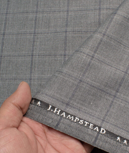 J.hampstead Men's Polyester Viscose  Checks  Unstitched Suiting Fabric (Grey)