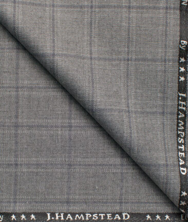 J.hampstead Men's Polyester Viscose  Checks  Unstitched Suiting Fabric (Grey)
