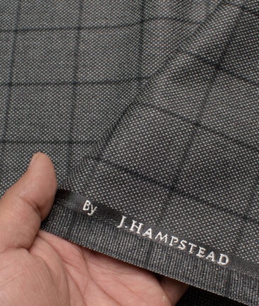 J.hampstead Men's Polyester Viscose  Checks  Unstitched Suiting Fabric (Grey & Black)