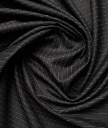 J.hampstead Men's Polyester Viscose  Striped  Unstitched Suiting Fabric (Blackish Grey)
