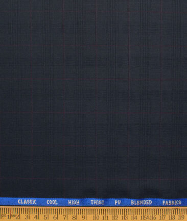 J.hampstead Men's Polyester Viscose  Checks  Unstitched Suiting Fabric (Dark Blue)