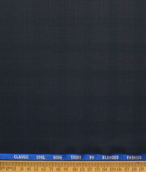 J.hampstead Men's Polyester Viscose  Checks  Unstitched Suiting Fabric (Dark Blue)